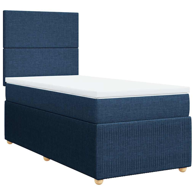 Pat box spring cu saltea, albastru, 90x190 cm, textil