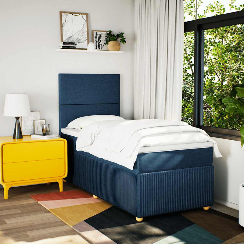 Pat box spring cu saltea, albastru, 90x190 cm, textil