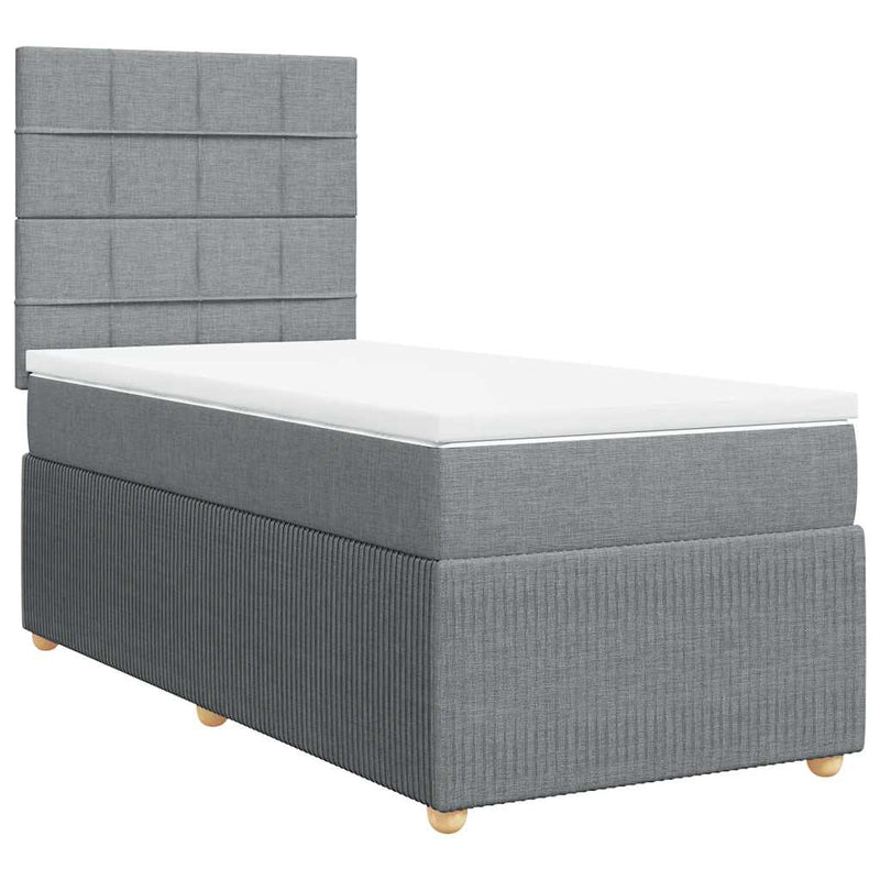 Pat box spring cu saltea, gri deschis, 90x190 cm, textil