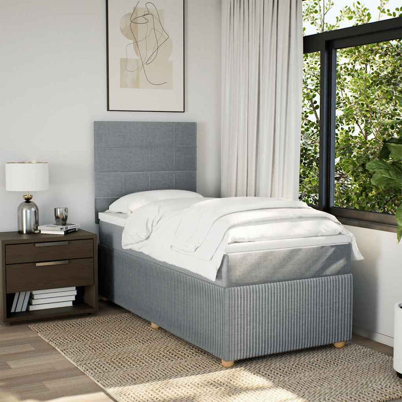 Pat box spring cu saltea, gri deschis, 90x190 cm, textil