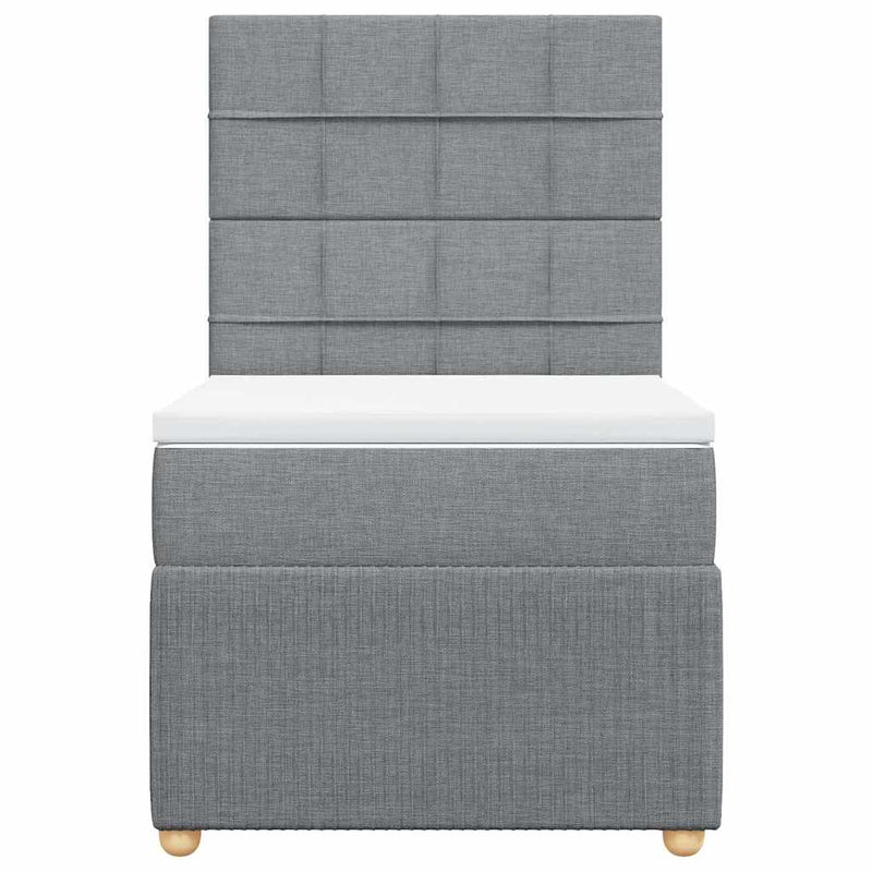 Pat box spring cu saltea, gri deschis, 90x190 cm, textil