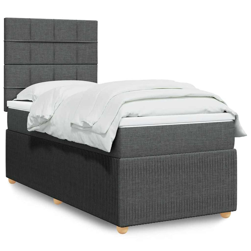 Pat box spring cu saltea, gri închis, 90x190 cm, textil