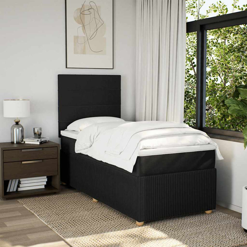 Pat box spring cu saltea, negru, 90x190 cm, textil