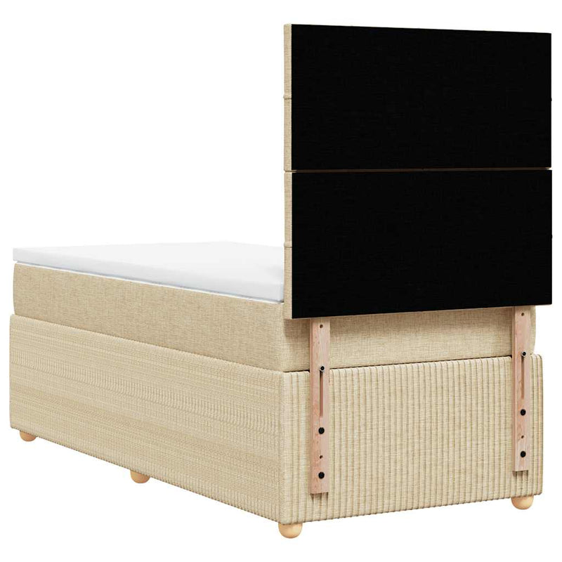 Pat box spring cu saltea, crem, 90x190 cm, textil