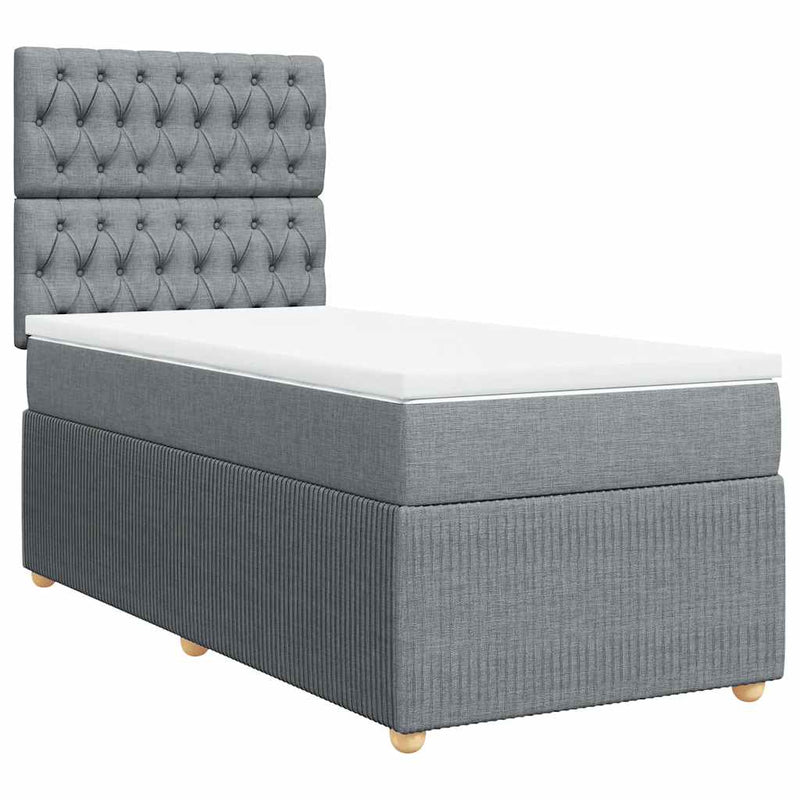 Pat box spring cu saltea, gri deschis, 90x190 cm, textil