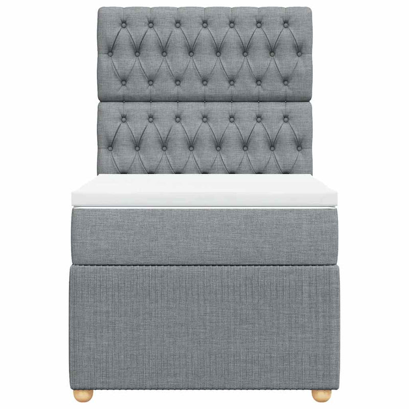 Pat box spring cu saltea, gri deschis, 90x190 cm, textil