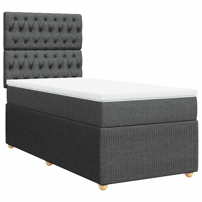 Pat box spring cu saltea, gri închis, 90x190 cm, textil