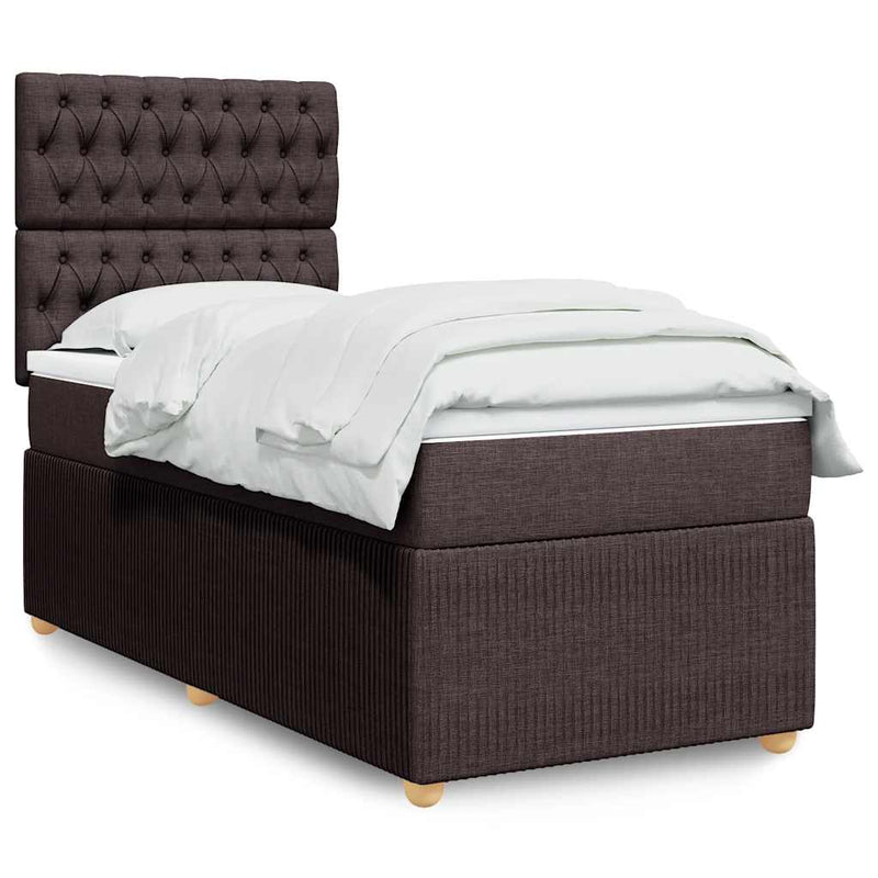 Pat box spring cu saltea, maro închis, 90x190 cm, textil