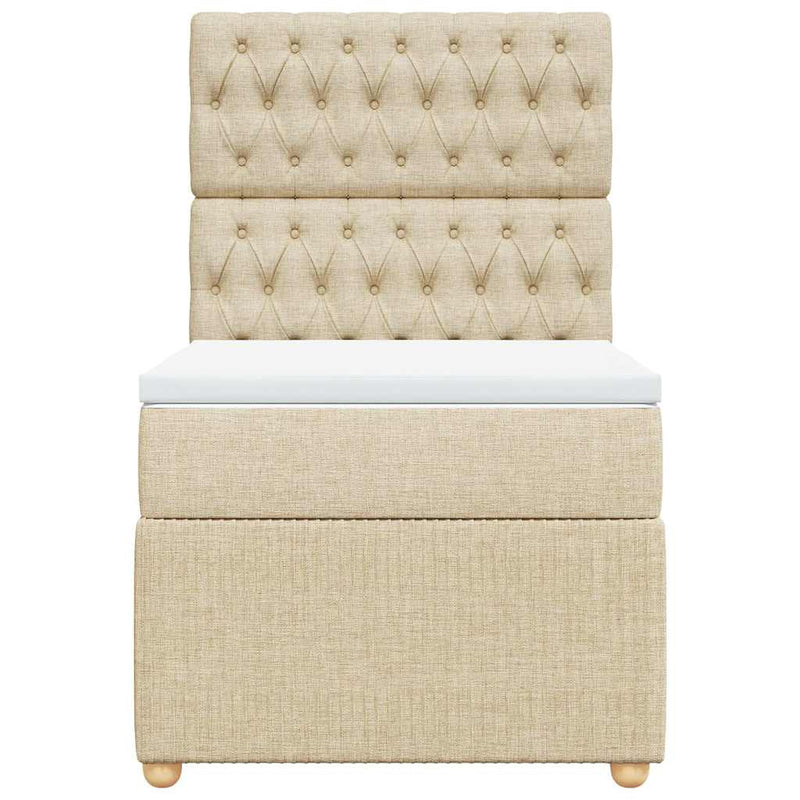 Pat box spring cu saltea, crem, 90x190 cm, textil