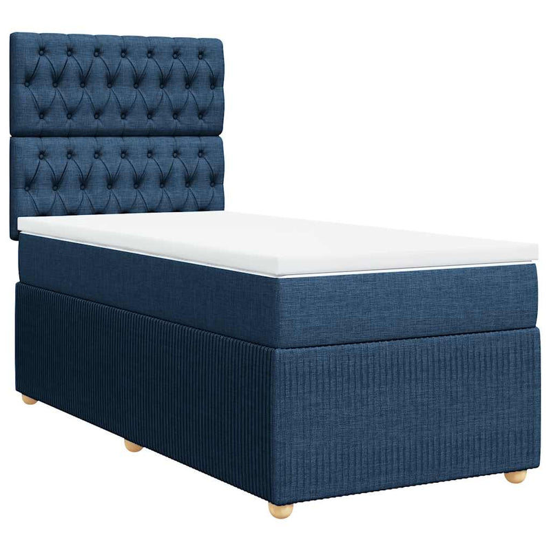 Pat box spring cu saltea, albastru, 90x190 cm, textil