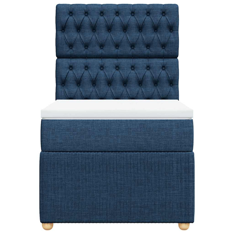 Pat box spring cu saltea, albastru, 90x190 cm, textil