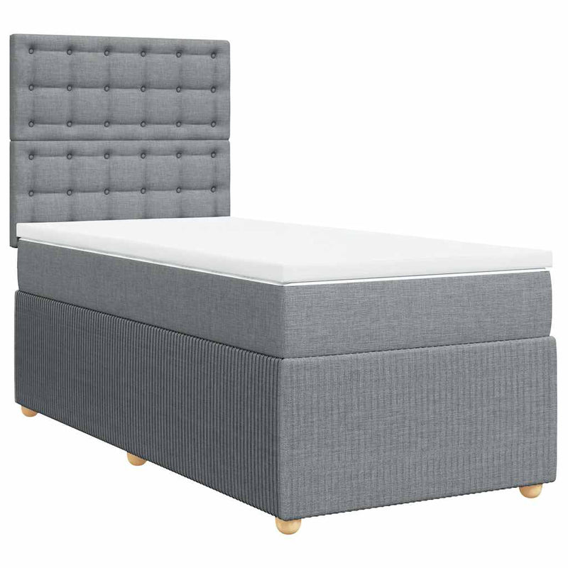 Pat box spring cu saltea, gri deschis, 90x190 cm, textil
