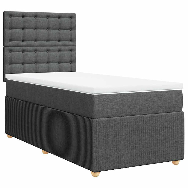 Pat box spring cu saltea, gri închis, 90x190 cm, textil