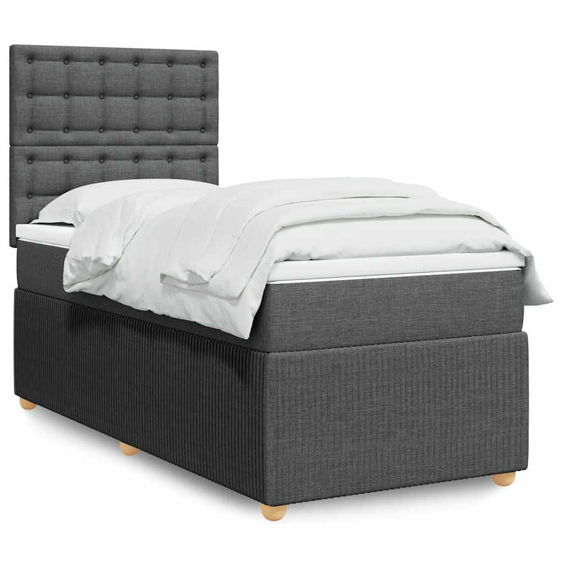 Pat box spring cu saltea, gri închis, 90x190 cm, textil