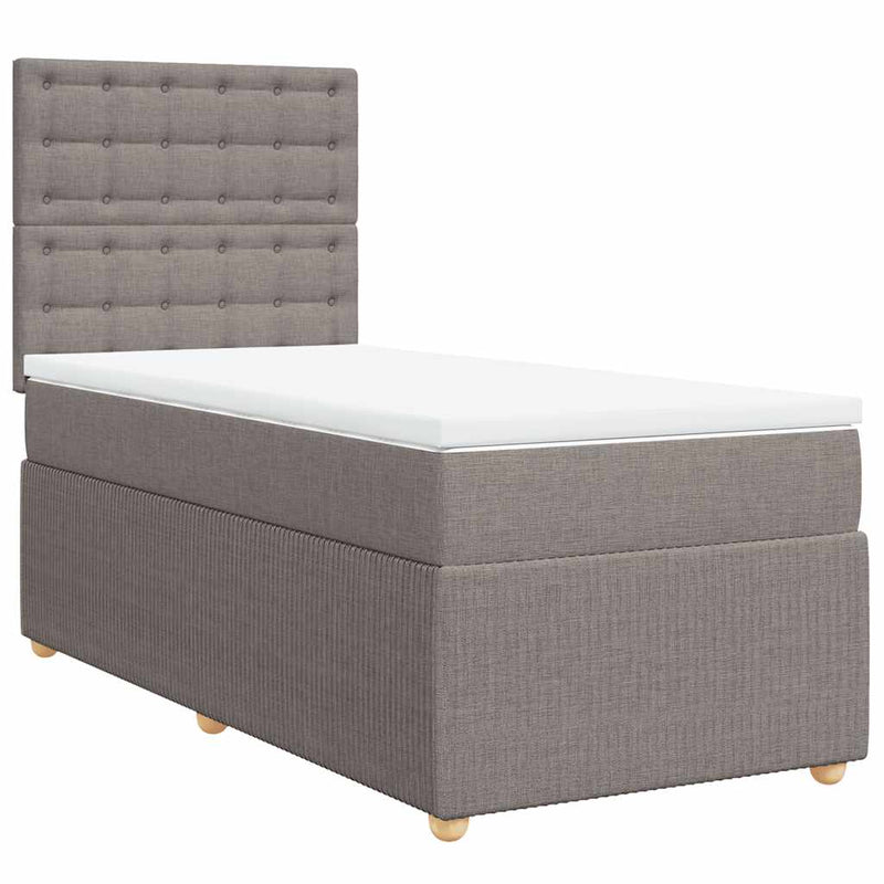 Pat box spring cu saltea, gri taupe, 90x190 cm, textil