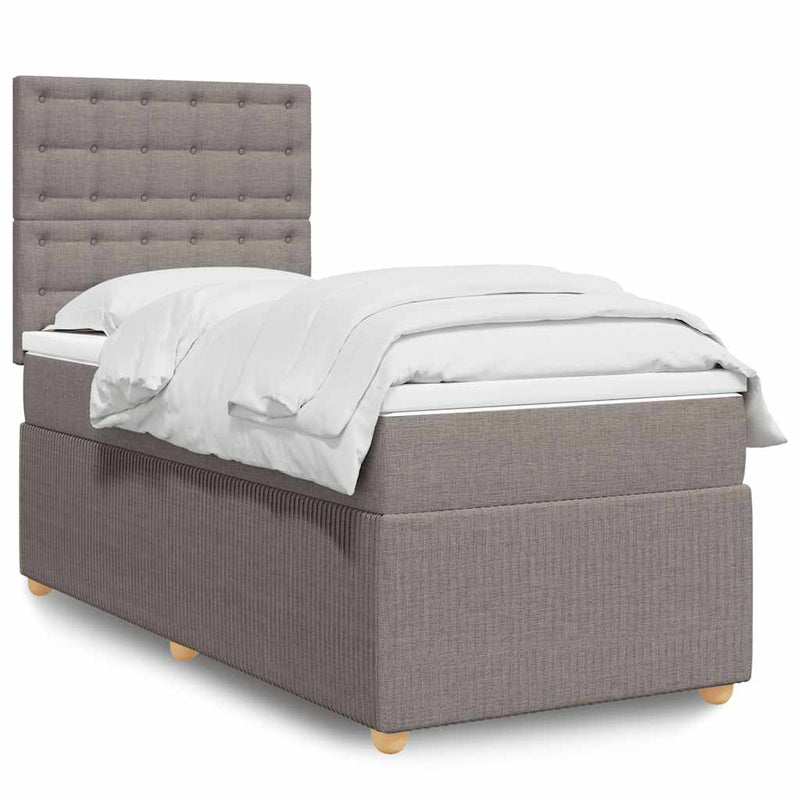 Pat box spring cu saltea, gri taupe, 90x190 cm, textil