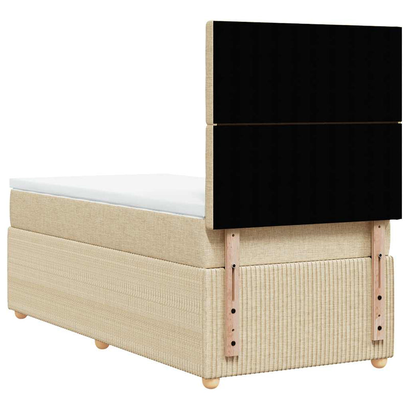 Pat box spring cu saltea, crem, 90x190 cm, textil