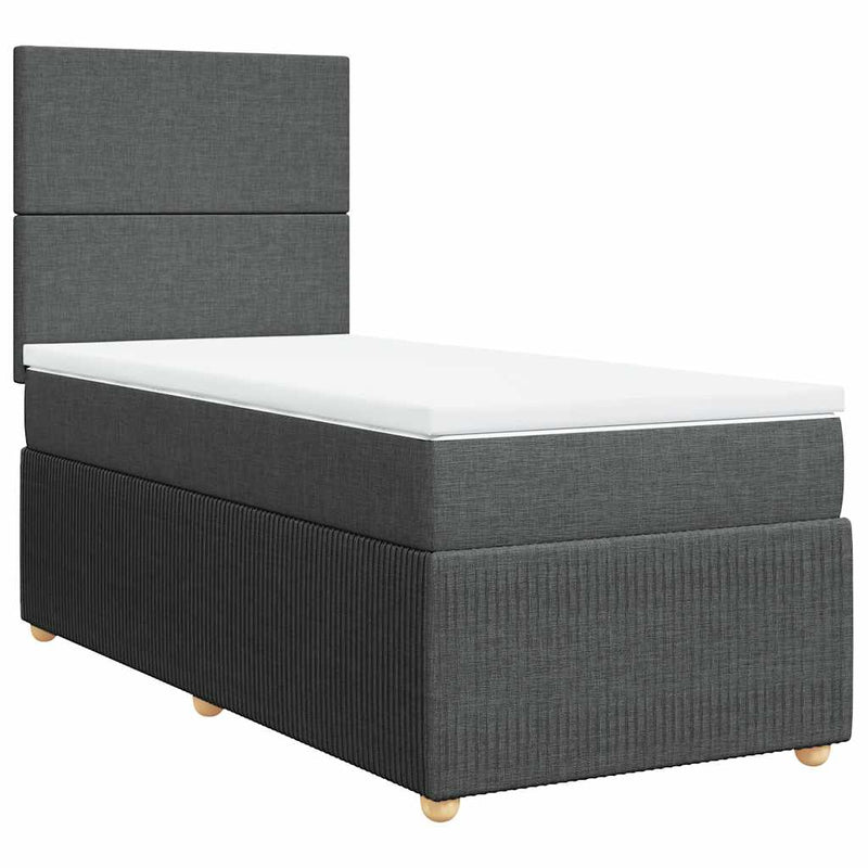 Pat box spring cu saltea, gri închis, 90x200 cm, textil