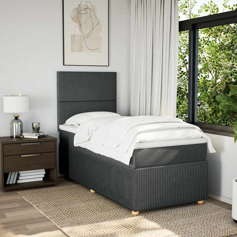 Pat box spring cu saltea, gri închis, 90x200 cm, textil
