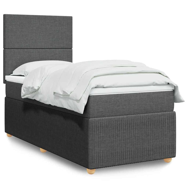 Pat box spring cu saltea, gri închis, 90x200 cm, textil