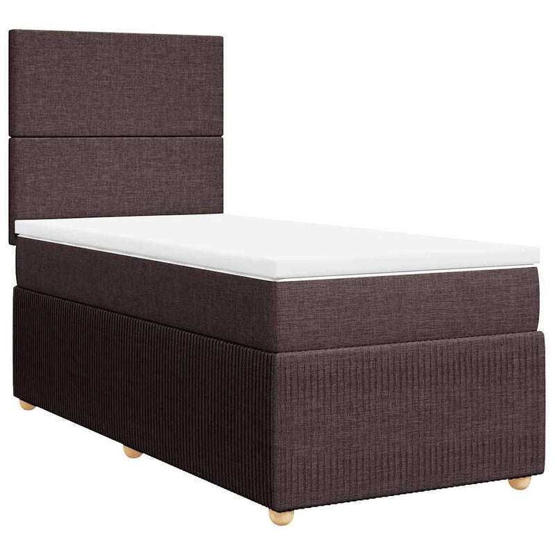 Pat box spring cu saltea, maro închis, 90x200 cm, textil