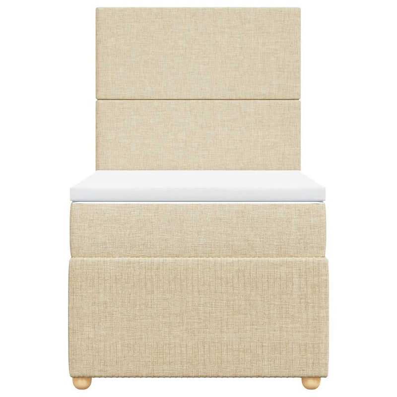 Pat box spring cu saltea, crem, 90x200 cm, textil