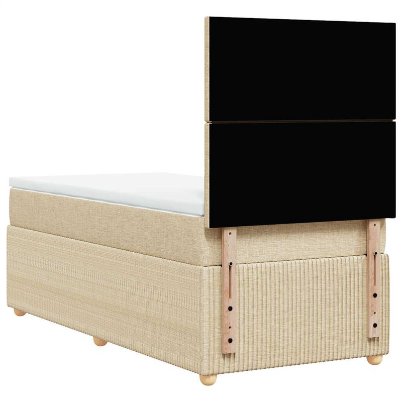 Pat box spring cu saltea, crem, 90x200 cm, textil