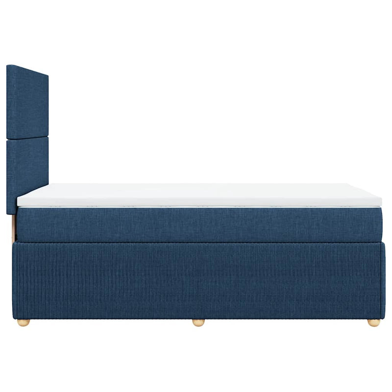 Pat box spring cu saltea, albastru, 90x200 cm, textil