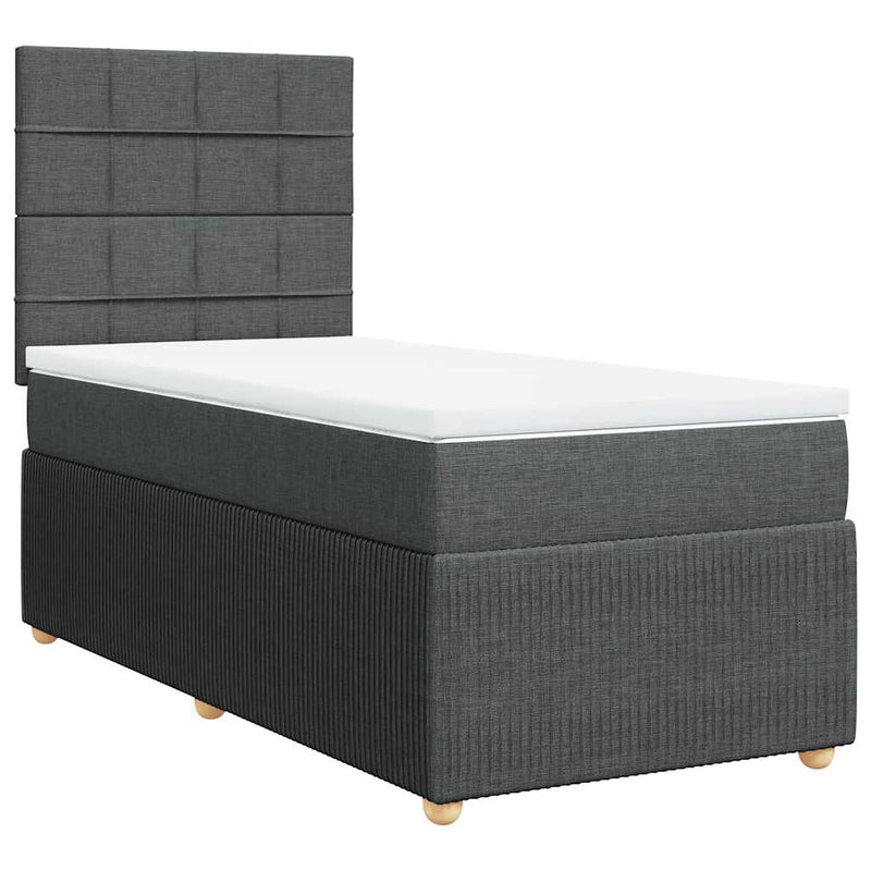 Pat box spring cu saltea, gri închis, 90x200 cm, textil