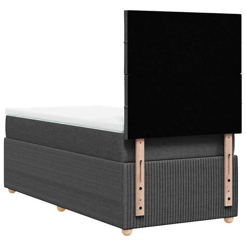 Pat box spring cu saltea, gri închis, 90x200 cm, textil