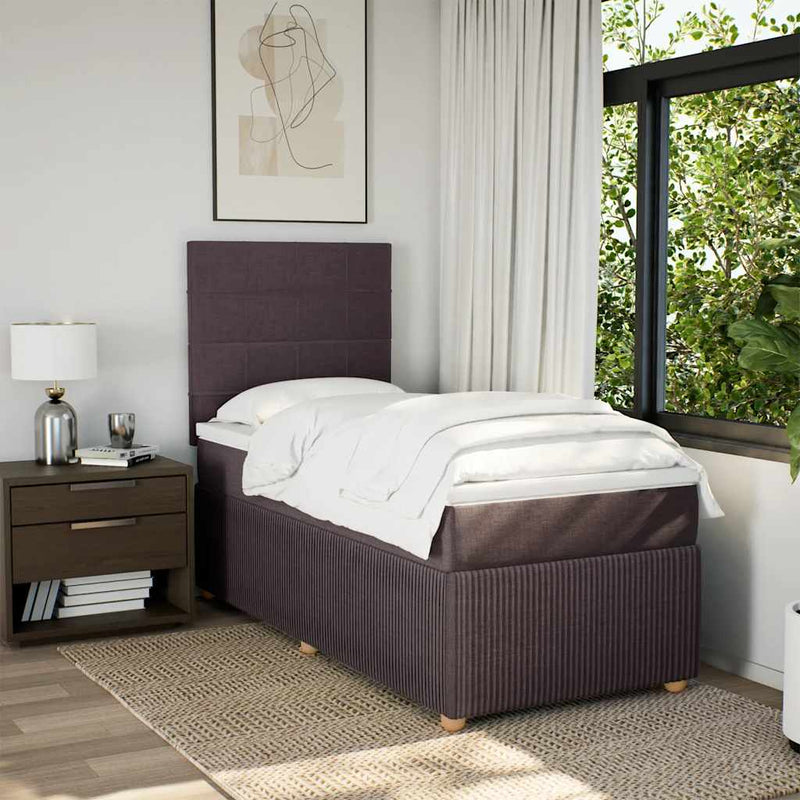 Pat box spring cu saltea, maro închis, 90x200 cm, textil
