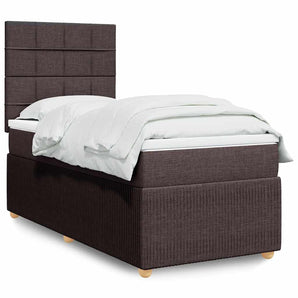Pat box spring cu saltea, maro închis, 90x200 cm, textil