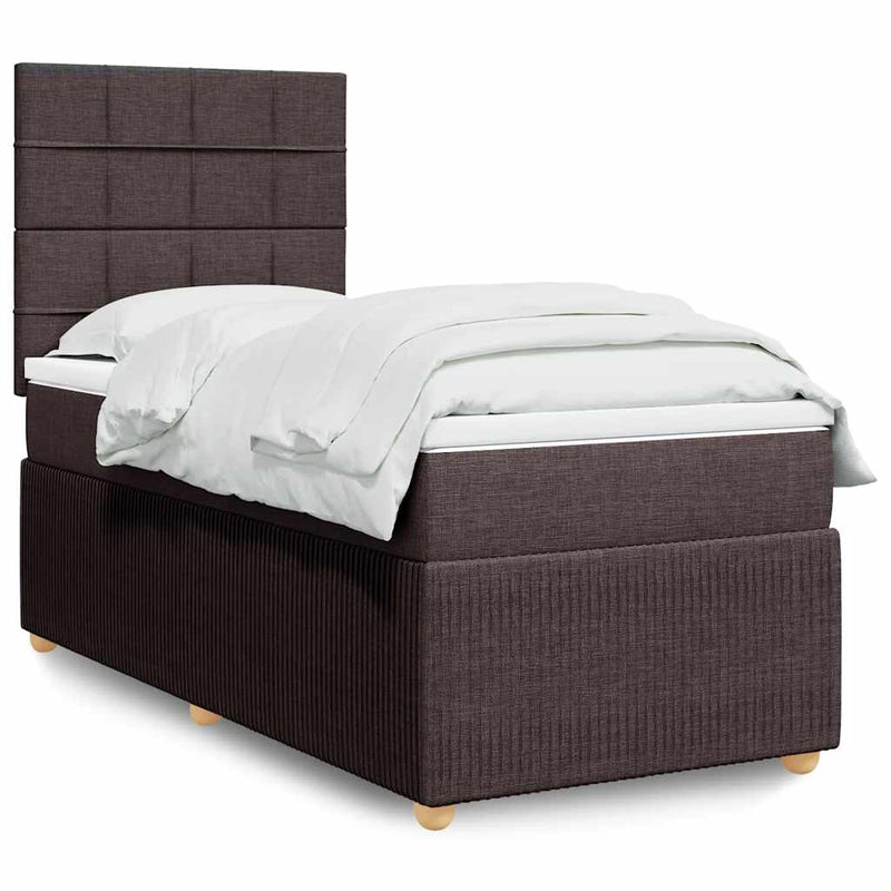 Pat box spring cu saltea, maro închis, 90x200 cm, textil