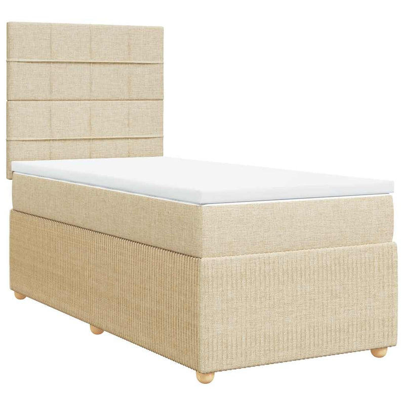 Pat box spring cu saltea, crem, 90x200 cm, textil