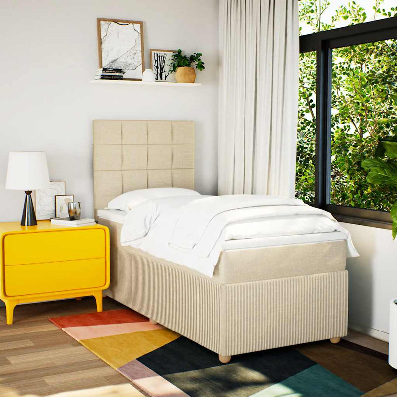 Pat box spring cu saltea, crem, 90x200 cm, textil