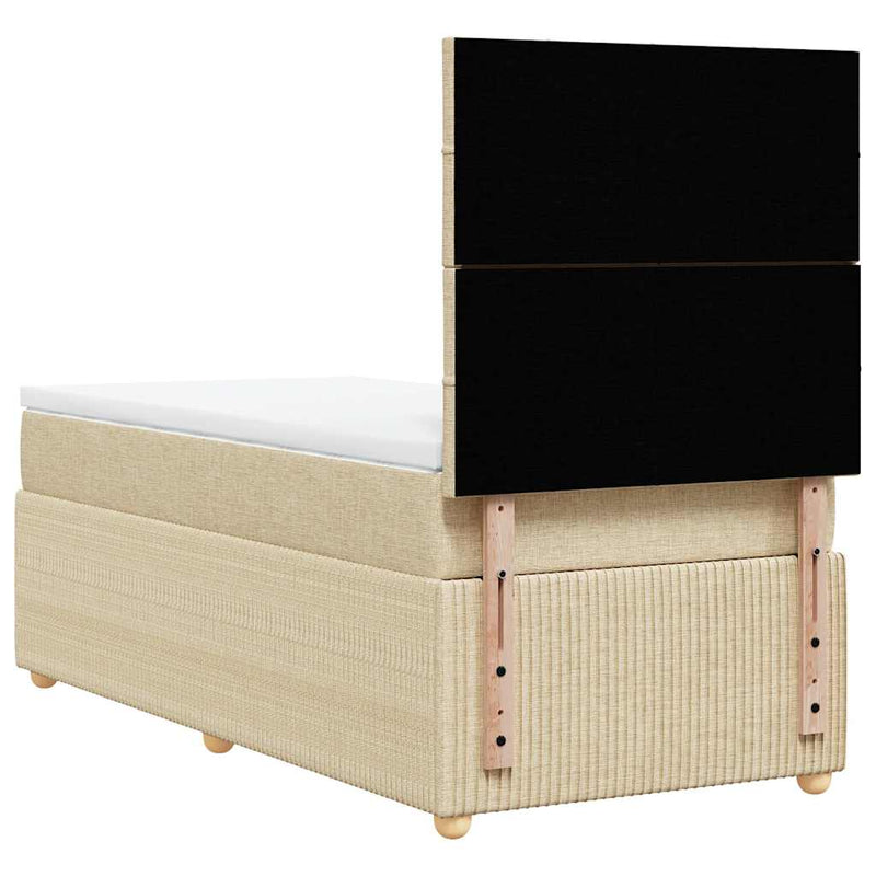 Pat box spring cu saltea, crem, 90x200 cm, textil