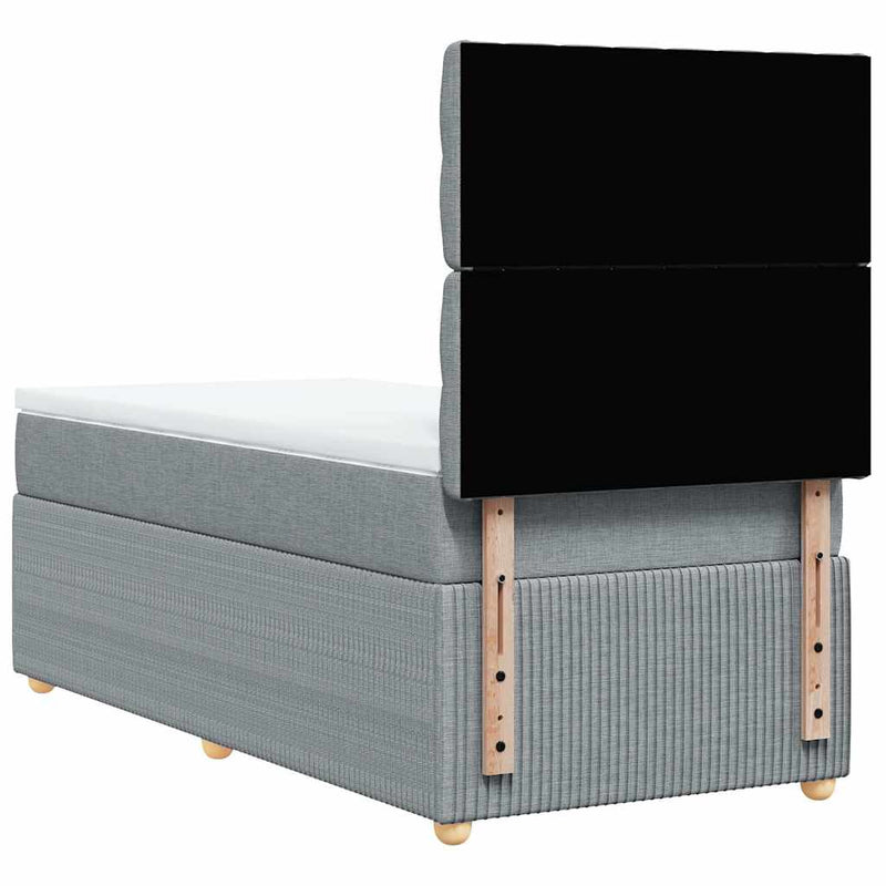 Pat box spring cu saltea, gri deschis, 90x200 cm, textil