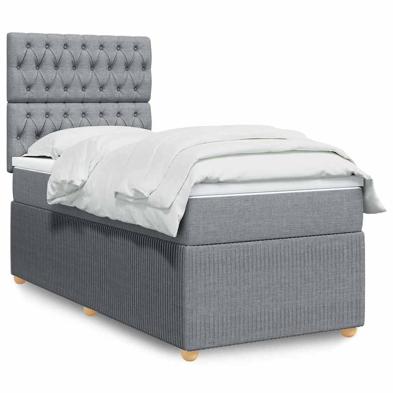 Pat box spring cu saltea, gri deschis, 90x200 cm, textil