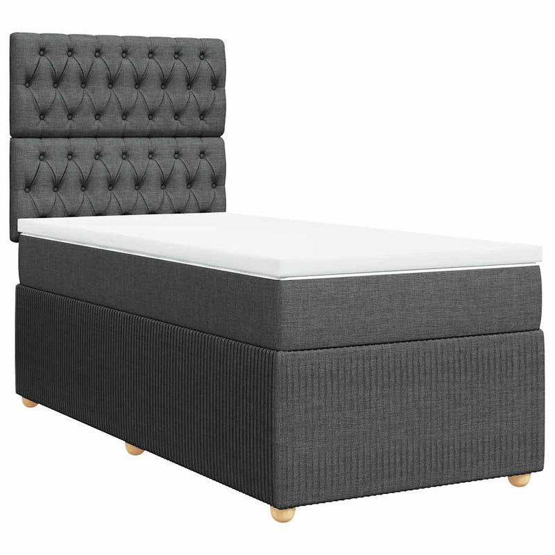 Pat box spring cu saltea, gri închis, 90x200 cm, textil