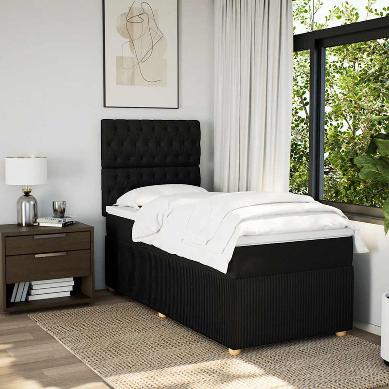 Pat box spring cu saltea, negru, 90x200 cm, textil