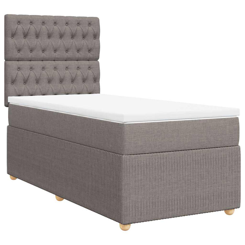Pat box spring cu saltea, gri taupe, 90x200 cm, textil