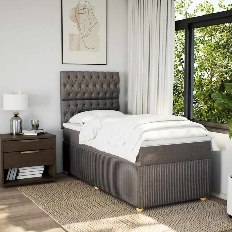 Pat box spring cu saltea, gri taupe, 90x200 cm, textil