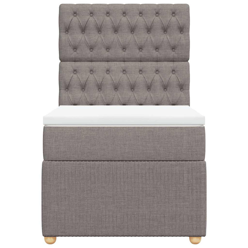 Pat box spring cu saltea, gri taupe, 90x200 cm, textil