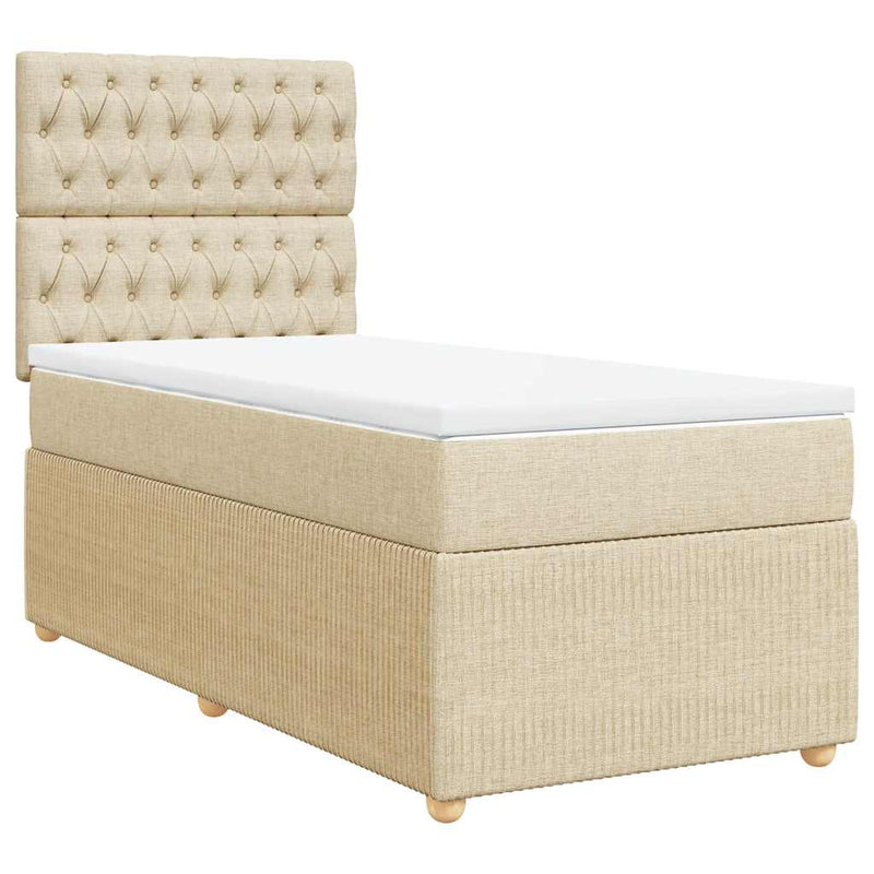 Pat box spring cu saltea, crem, 90x200 cm, textil
