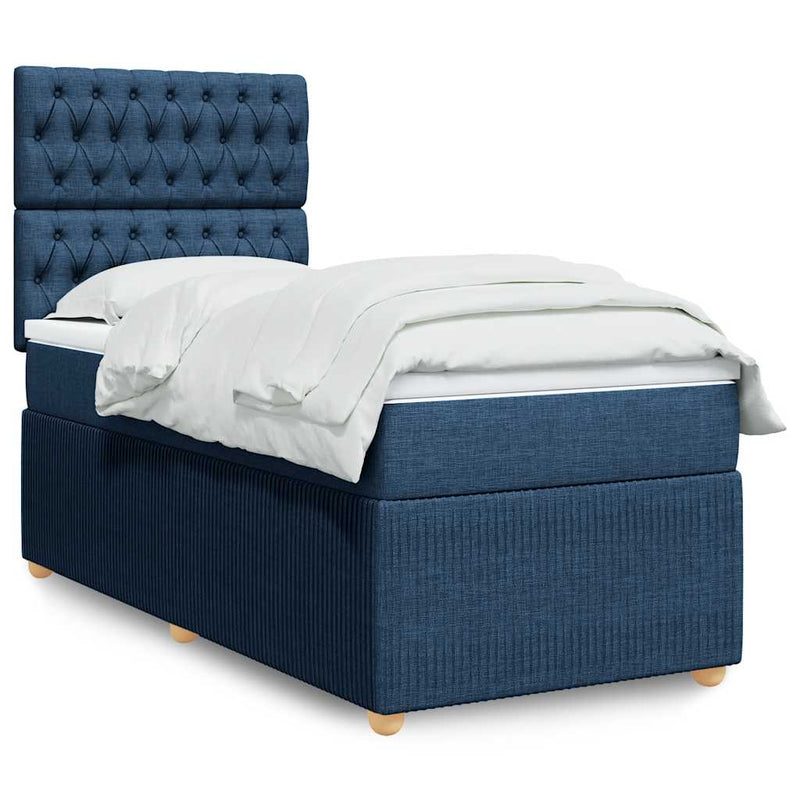 Pat box spring cu saltea, albastru, 90x200 cm, textil