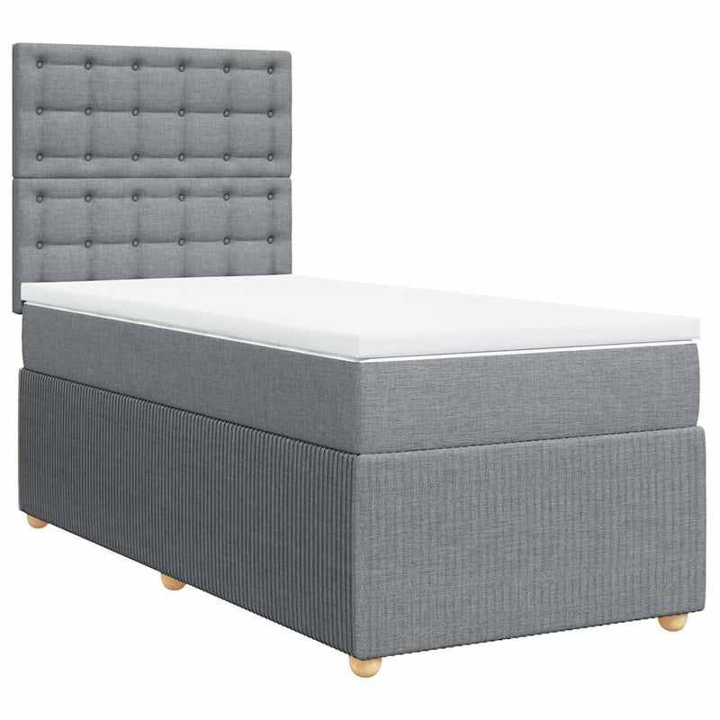 Pat box spring cu saltea, gri deschis, 90x200 cm, textil