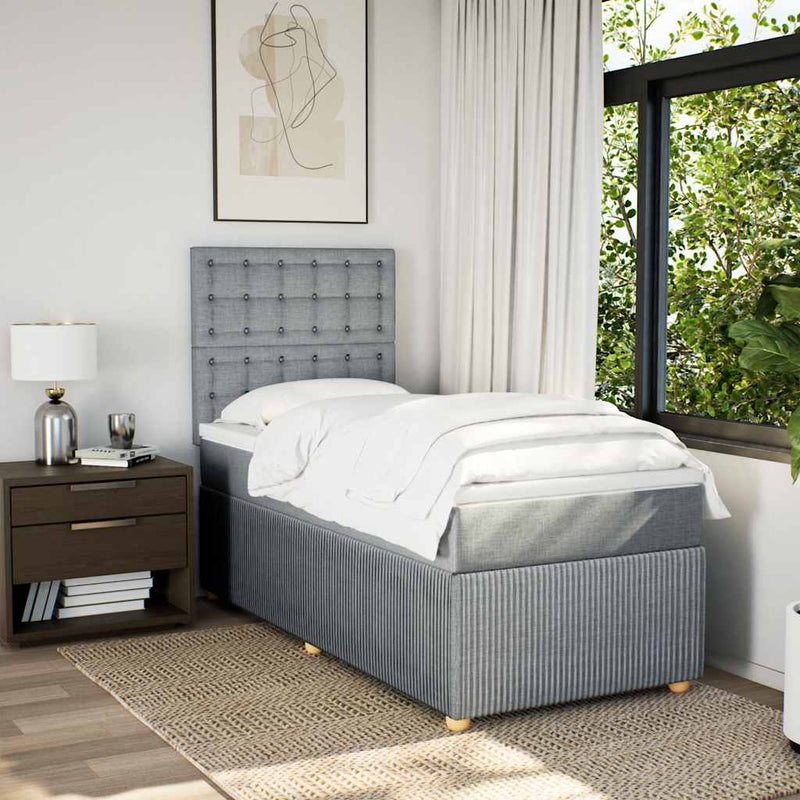 Pat box spring cu saltea, gri deschis, 90x200 cm, textil