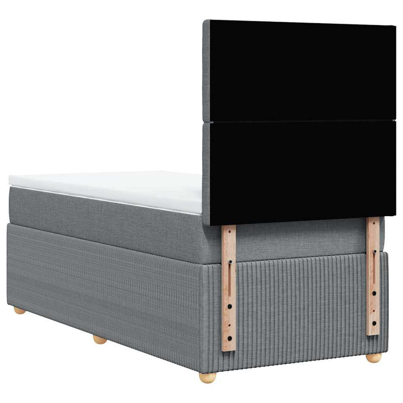 Pat box spring cu saltea, gri deschis, 90x200 cm, textil