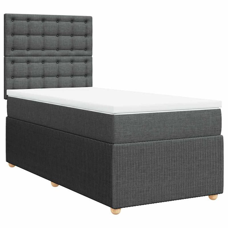 Pat box spring cu saltea, gri închis, 90x200 cm, textil