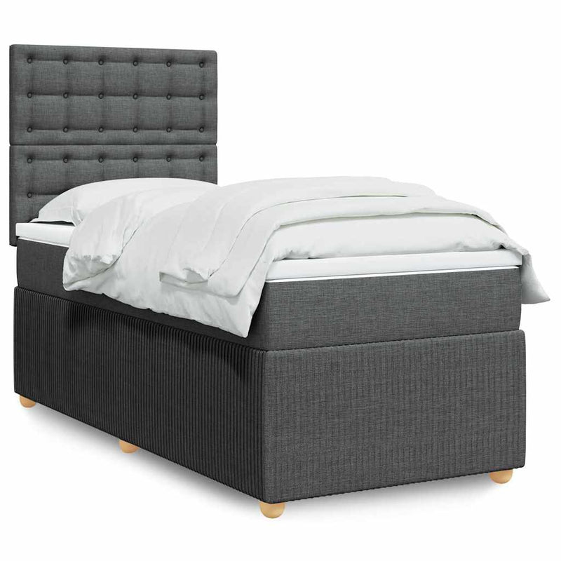 Pat box spring cu saltea, gri închis, 90x200 cm, textil